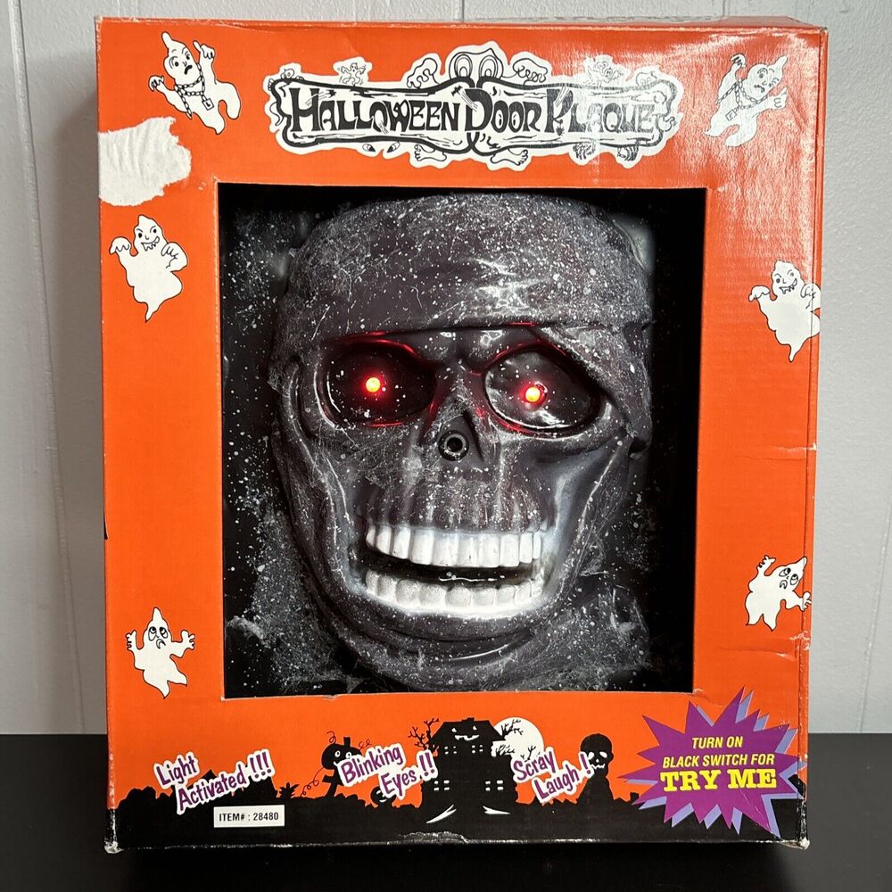VINTAGE 1995 PROP SOUND LAUGHING BLINKING DOOR PLAQUE SKULL BOX HORROR HALLOWEEN